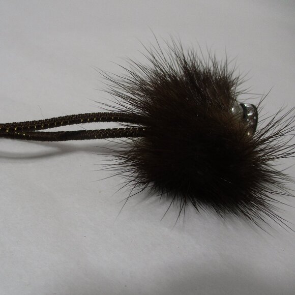 Fancy Real Fur Pony Tail Holder Rubber Band Faux Pearls - Picture 4 of 7